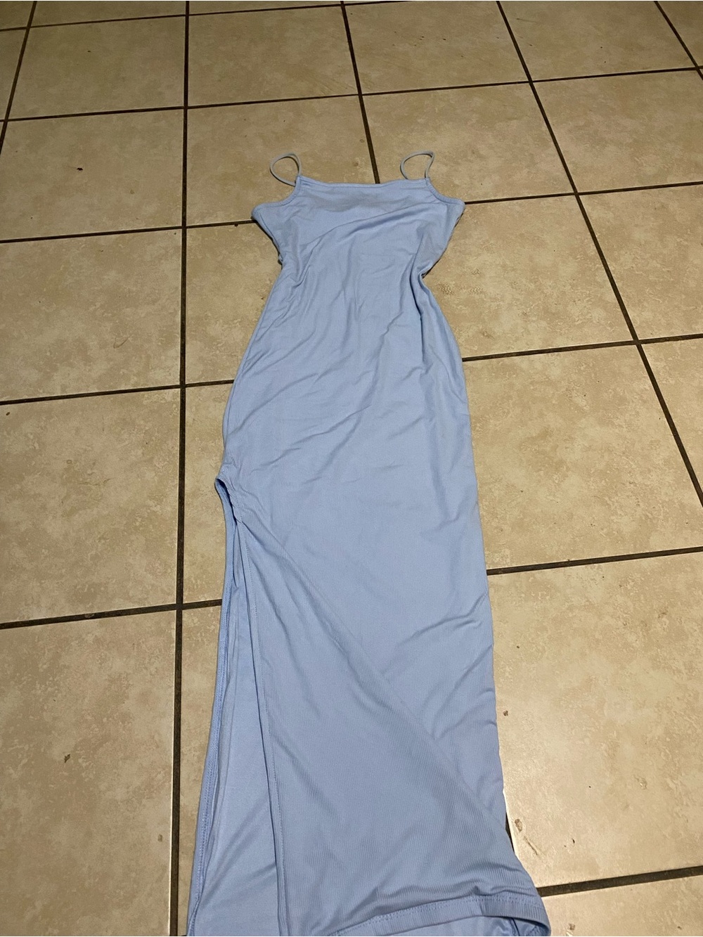 Light Blue Maxi Slip Dress with Slim Straps